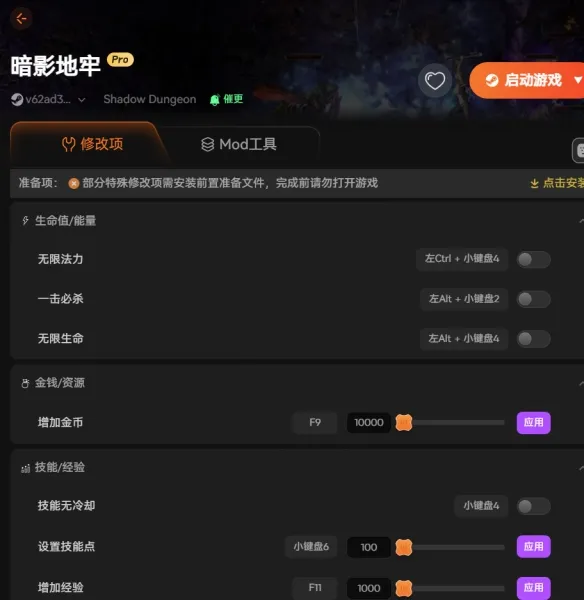 《暗影地牢》修改器功能详解