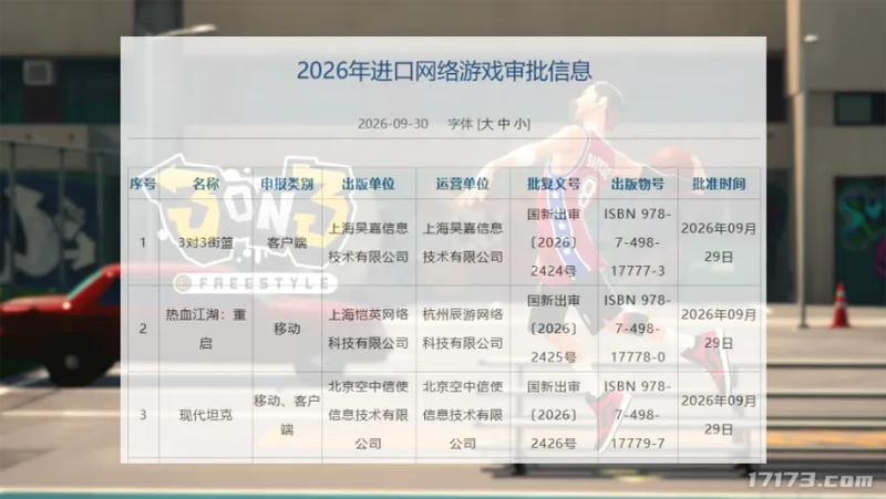 《街头篮球》与《热血江湖》IP新作获进口版号