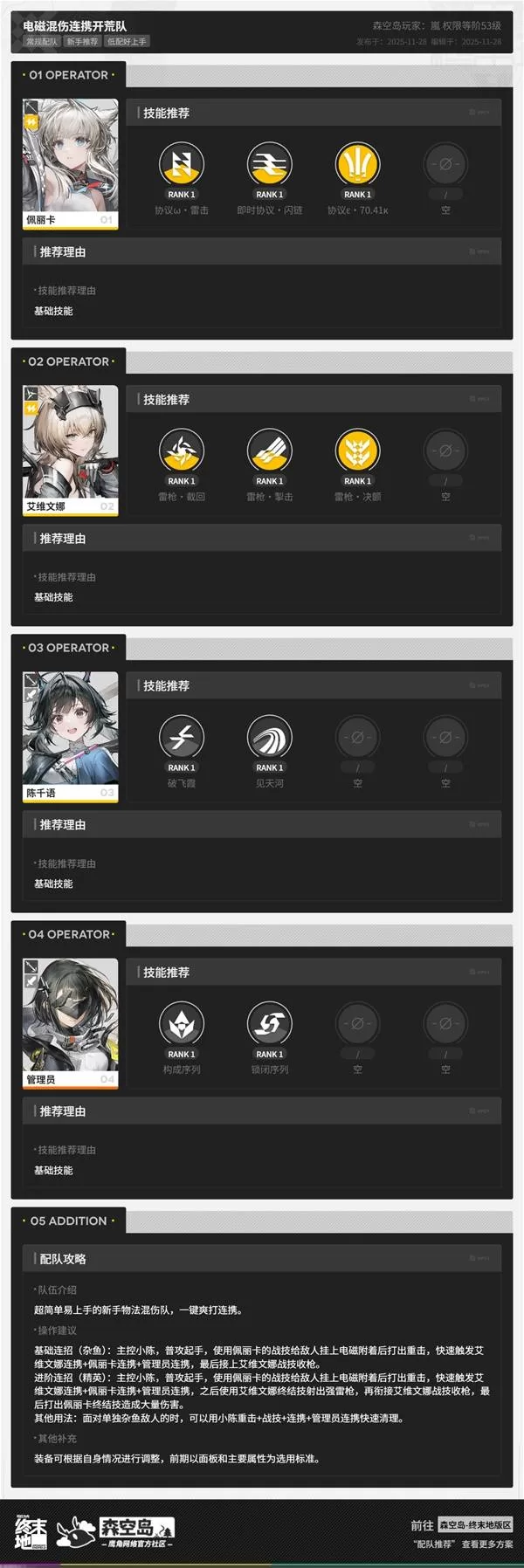 《明日方舟：终末地》电磁混伤连携开荒队分享